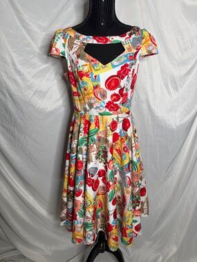 Vibrant Floral Cutout Midi Dress in Red & White